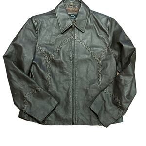 Montanaco Women’s Medium Brown Leather Whipstitch Trim Full Zip Jacket/Coat